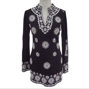 INC INTERNATIONAL CONCEPTS TUNIC TOP EMBROIDERED SIZE SMALL (S) BLACK & SILVER